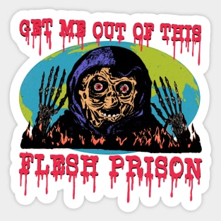 Get Me Out Of This Flesh Prison - Funny Horror Retro Cartoon Sticker